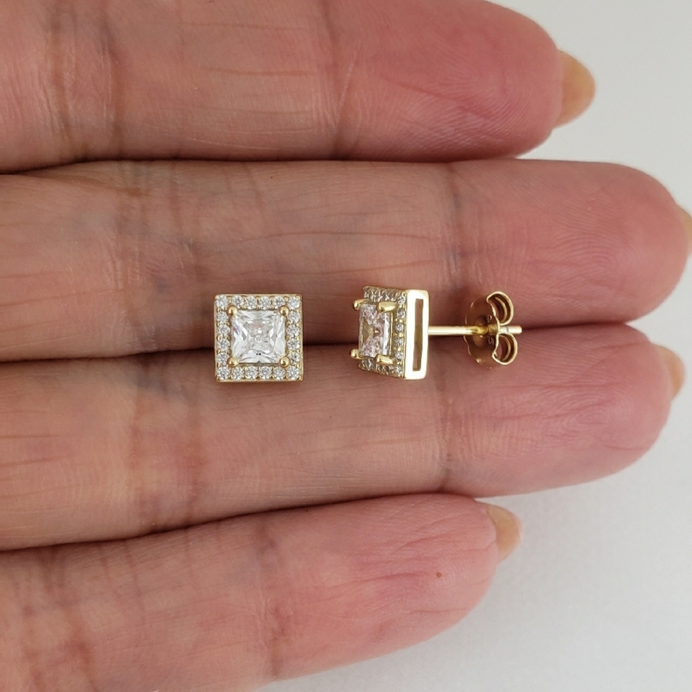 14K Gold Diamond Square Stud Earrings